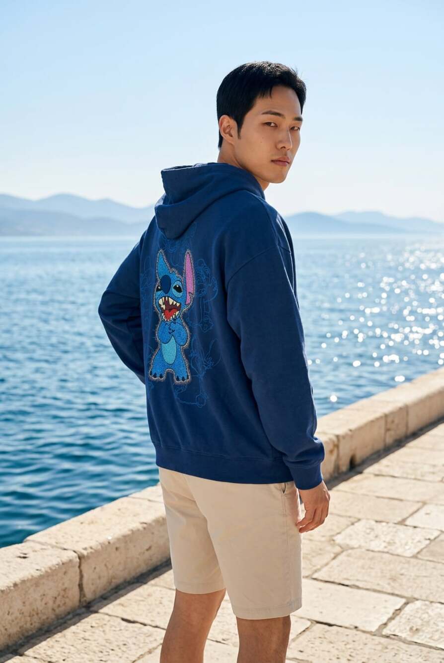 Disney Parks Stitch Full-Zip Navy Blue Graphic Hoodie